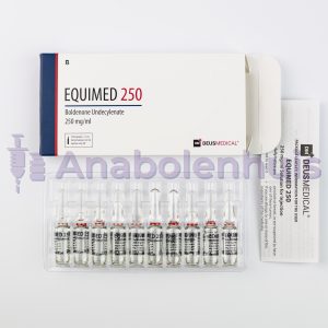 EQUIMED 250 (Boldenone Undecylenate) van Deus Medical, een anabool steroïde in een fles van 10 ml met een concentratie van 250 mg/ml.