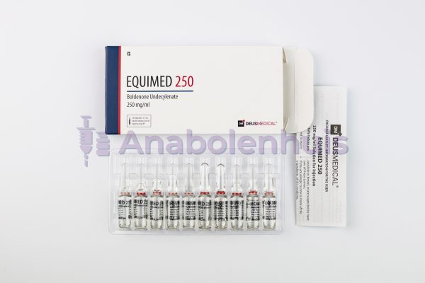 EQUIMED 250 (Boldenone Undecylenate) van Deus Medical, een anabool steroïde in een fles van 10 ml met een concentratie van 250 mg/ml.