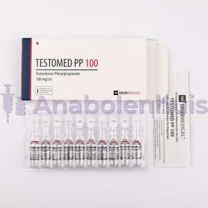 TESTOMED PP 100 van Deus Medical, 100 mg testosteronfenylpropionaat per ml, ontworpen voor kracht- en spiermassa-opbouw met kortere werkingsduur