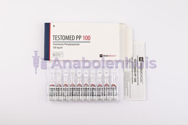 TESTOMED PP 100 van Deus Medical, 100 mg testosteronfenylpropionaat per ml, ontworpen voor kracht- en spiermassa-opbouw met kortere werkingsduur