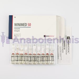 WINIMED 50 van Deus Medical, bevat 50 mg Stanozolol per ml, een anabole steroïde die helpt bij spierversterking en vetverlies