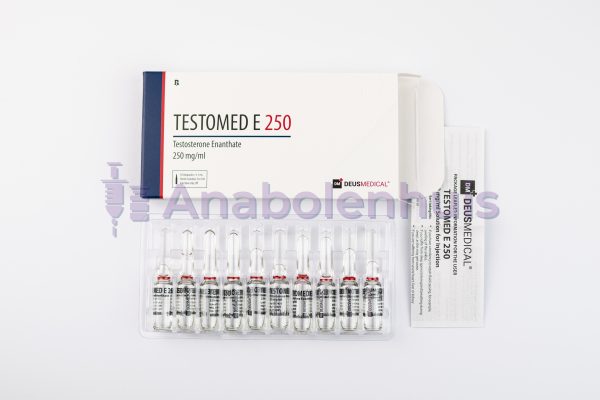 TESTOMED E 250 van Deus Medical, bevat 250 mg Testosteron Enanthaat per ml, 10 ml flacon. Bevordert spiergroei en krachttoename