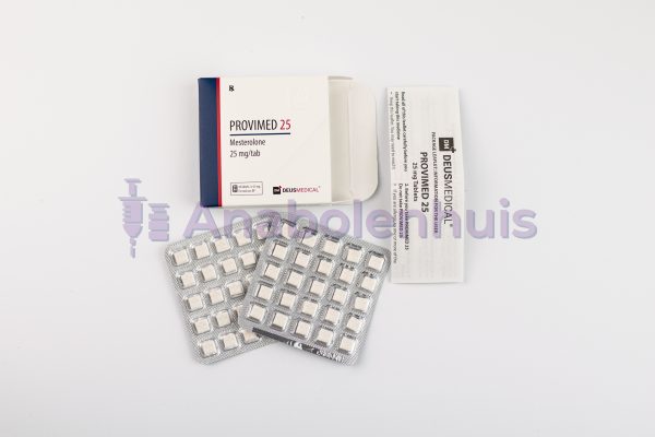 PROVIMED 25 (Mesterolone) Deus Medical – 25mg tabletten, anabole steroïde, gebruikt voor de behandeling van androgeen tekort en om spiermassa te verbeteren