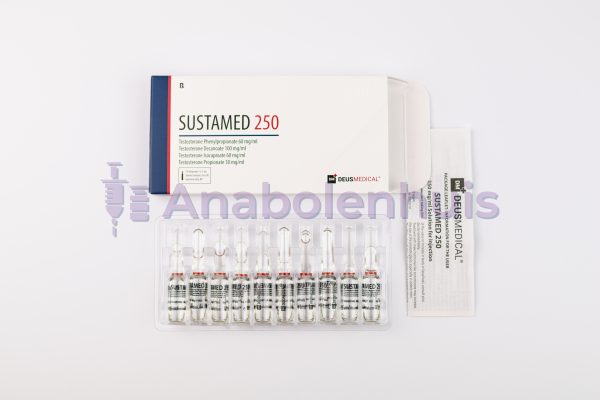 SUSTAMED 250 van Deus Medical, 250 mg Sustanon per ml, 10 ml flacon. Mengsel van testosteronesters voor krachttoename, spiergroei en hormoontherapie